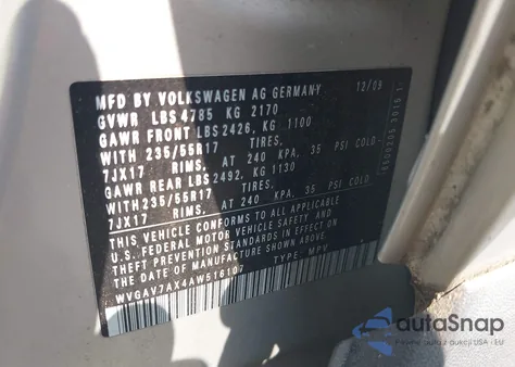 2010 Volkswagen Tiguan S from USA, damaged, VIN WVGAV7AX4AW516107